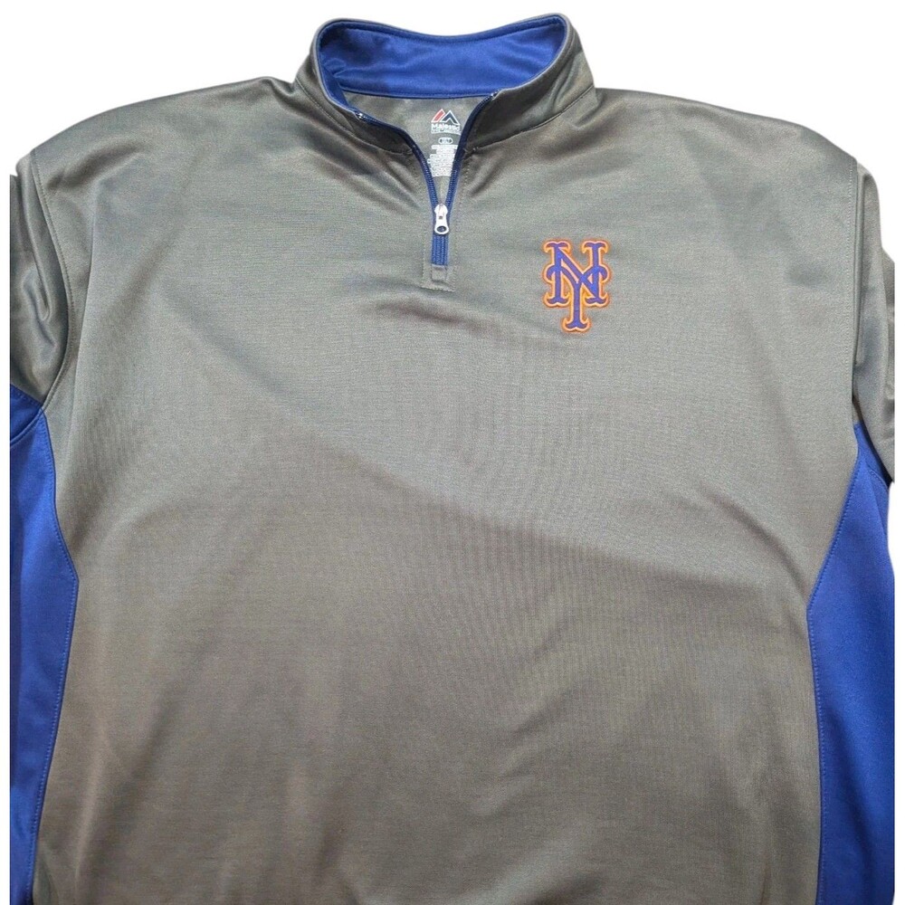 NY Mets MLB 1/4 Zip Pullover Mens 3XLT Blue Orange Majestic Long Sleeve Big&Tall
